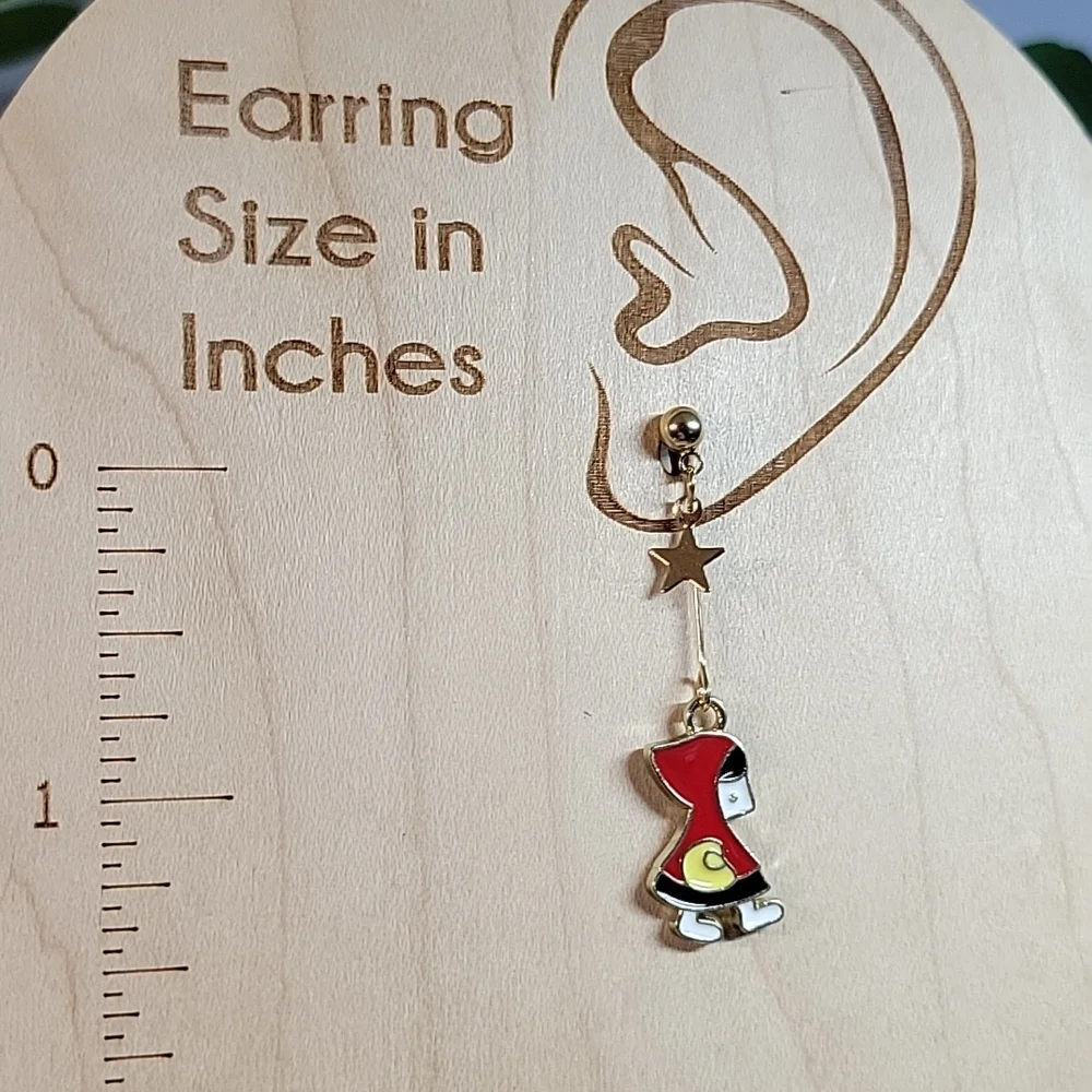 Little Red Riding Hood Mismatched Drop Earrings, S925 - Picture 2 of 4